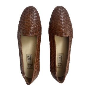 Vintage Brown Leather Woven Huarache Loafer Flats